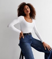 New Look White Ribbed Jersey Scoop Neck Long Sleeve Top
